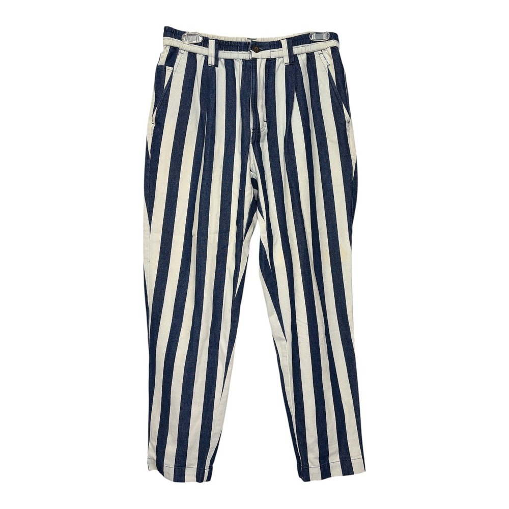 Banks Journal Mens Striped Tapered Pants Blue White Elastic Waist Size 28